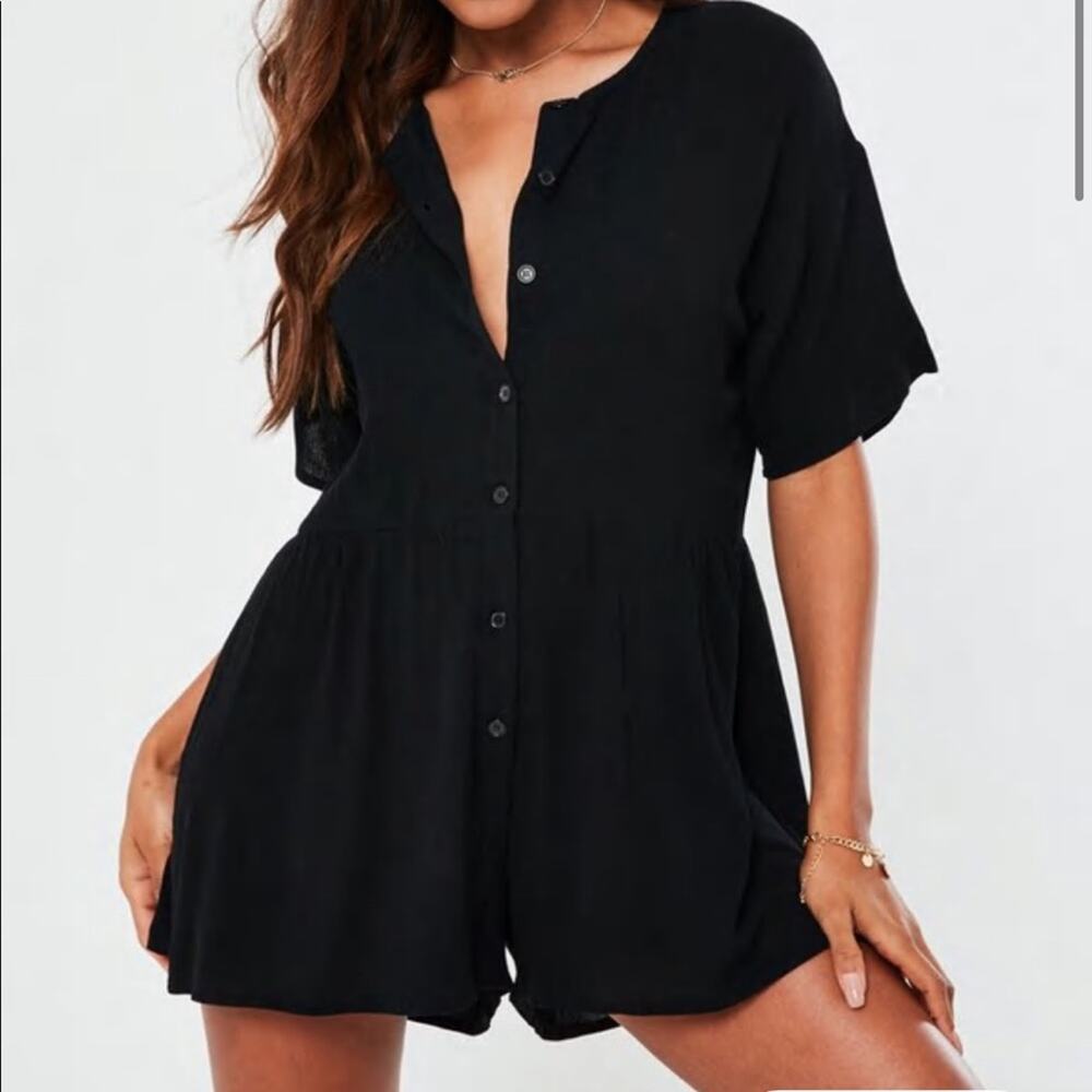 Missguided black button through short sleeve romper size 6